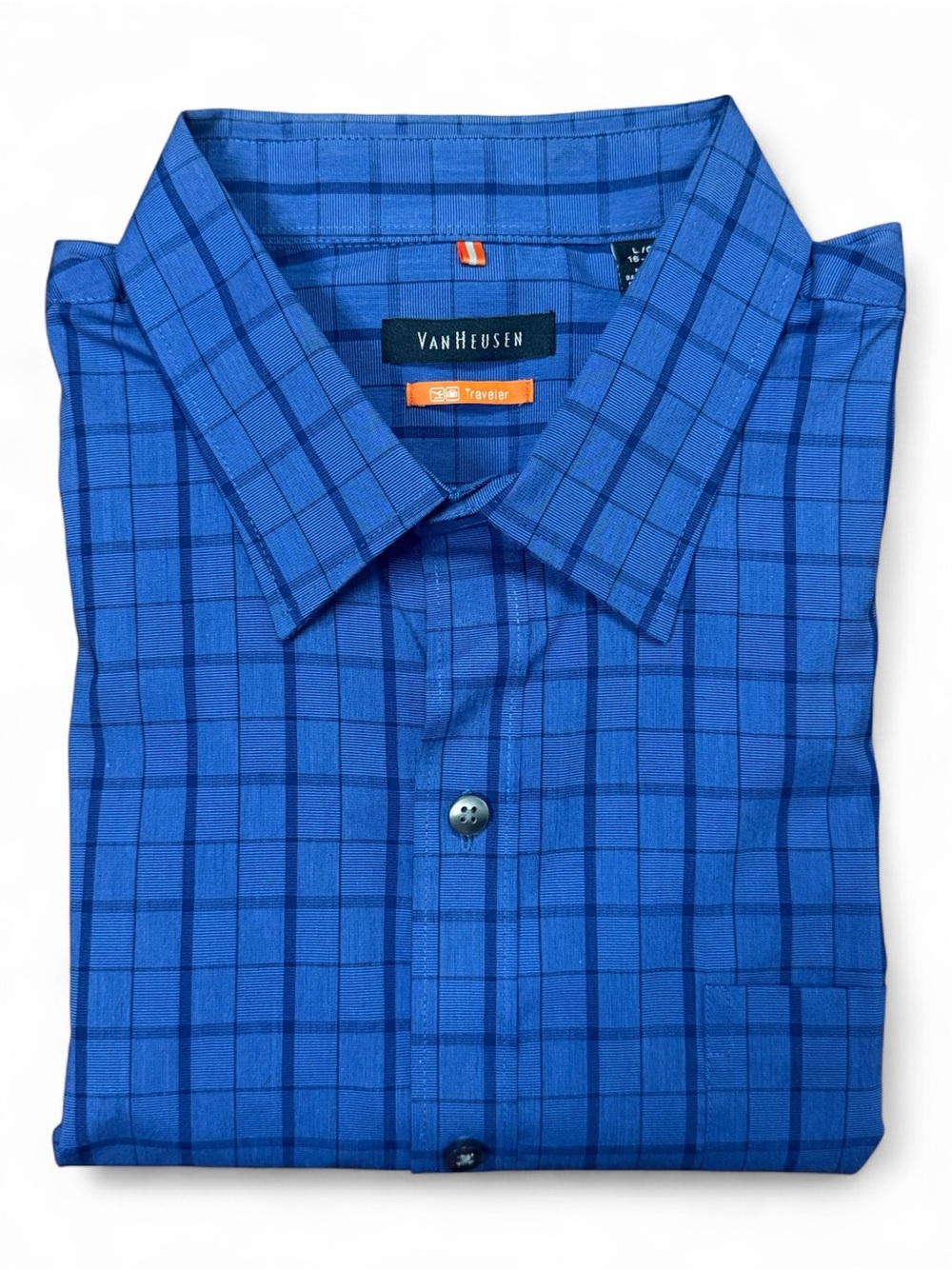 NWOT Van Heusen Traveler Stretch Classic-Fit No-Iron Button Up Shirt Blue Men L